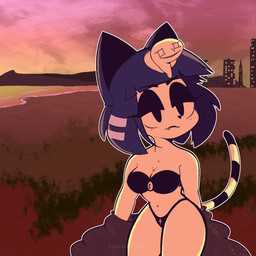 anthro city female pose solo summer sunset kshartist animal_crossing nintendo ankha_(animal_crossing) 1:1 hi_res pinup