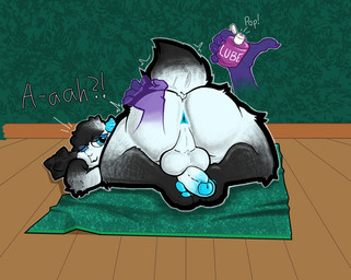 ass_up balls black_body black_fur butt butt_grab claws disembodied_limbs duo femboy fur genitals grey_body grey_fur hand_on_butt imminent_anal lube lying_on_ground makeup male on_ground penis text white_body white_fur pseudokym reimy_(pseudokym) bovid caprine goat mammal 2022 clip_studio_paint_(artwork) digital_media_(artwork) hi_res
