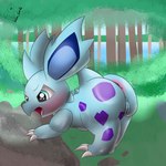 anus bent_over blue_eyes blush butt clitoris female genitals outside pussy solo vulpine_corvid nintendo pokemon bianca_(vulpine_corvid) generation_1_pokemon nidorina pokemon_(species) 1:1 hi_res