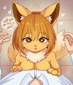 anthro asking_viewer blush breasts breasts_press brown_eyes brown_hair dialogue duo female first_person_view hair heart_symbol looking_at_viewer male male_pov medium_breasts nude nude_anthro nude_female offscreen_male open_mouth question_mark short_hair talking_to_viewer text javafluffy nintendo pokemon eevee generation_1_pokemon human mammal pokemon_(species) 2024 colored digital_drawing_(artwork) digital_media_(artwork) english_text hi_res shaded