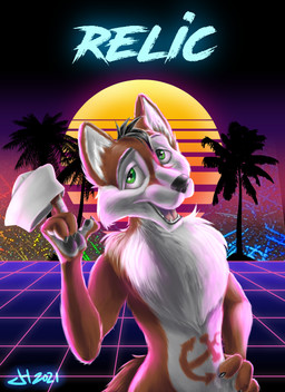 anthro clothing grid_landscape hat headgear headwear retro solo synthwave ironraptor canid canine mammal
