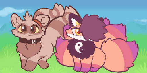 ambiguous_gender black_collar black_fur_markings collar daww duo feral yin_yang clockstops3am conditional_dnp fabulous_beasts fan_character trailmix_(not_a_furfag) yuki_(labbit) canid canine fox mammal raccoon_dog