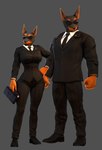 5_fingers anthro black_body black_fur black_nose bottomwear breasts brown_body brown_fur clothed clothed_anthro clothed_female clothed_male clothing duo eyewear female fingers footwear fur humanoid_hands male multicolored_body multicolored_fur necktie pants shoes standing suit sunglasses two_tone_body two_tone_fur petruz petruz_(modeler) dobermann_(petruz) canid canine canis dobermann domestic_dog mammal pinscher 2024 3d_(artwork) digital_media_(artwork) hi_res source_filmmaker_(artwork)