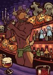 abs alcohol anthro antlers arm_tuft axe bar bartender beverage biceps bone bottle bottomwear bouncing_bulge bow_tie brown_body brown_fur bulge candle chest_tuft clothed clothing container elbow_tuft fangs fluffy food fruit fur glass hair holidays horn jack-o'-lantern looking_up male melee_weapon muscular muscular_anthro muscular_male neck_tuft partial_nudity pecs plant public pumpkin shaking skull smile solo tail tail_motion tailwag teeth tombstone topless tuft underwear weapon momamo halloween mo_(momamo) cervine deer elk mammal animated digital_media_(artwork) short_playtime