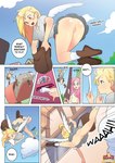 absurd_res alternate_species blonde_hair bottomwear breasts butt clothed clothing comic derpy_hooves_(mlp) english_text female fluttershy_(mlp) friendship_is_magic genitals hair hasbro hi_res humanoid humanoidized my_little_pony neopop no_underwear pussy skirt text winged_humanoid wings