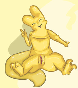 2_toes 3_fingers black_eyes feet female feral fingers genitals gesture glistening glistening_body hand_gesture happy orange_body presenting presenting_vulva semi-anthro simple_background solo tail toes tongue tongue_out v_sign vulva aspherenotcube rain_world videocult monk_(rain_world) slugcat hi_res shaded