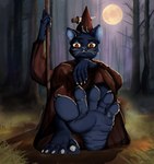 anthro barefoot clothed clothing costume feet female foot_focus hat headgear headwear holidays humanoid_feet moon plantigrade soles solo toes witch_costume robinthefox halloween night_in_the_woods mae_borowski domestic_cat felid feline felis mammal absurd_res hi_res