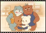 anthro apron bow_tie brown_body clothing detailed_background eyes_closed group hat headgear headwear kemono male scar ma5ka4nai kumalino sanrio brew_(kumalino) drip_(kumalino) roast_(kumalino) syrup_(kumalino) bear mammal 2023 absurd_res hi_res