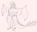 anthro big_breasts big_wings breasts digitigrade female front_view furrowed_brow genitals huge_breasts long_tail looking_away membrane_(anatomy) membranous_wings nipples non-mammal_breasts nude nude_anthro nude_female paws pussy simple_background solo spread_wings standing tail thick_tail thick_thighs white_background wide_eyed wings mcdoogiy bakugan wavern_(bakugan) scalie 2023 black_and_white digital_drawing_(artwork) digital_media_(artwork) full-length_portrait hi_res monochrome portrait signature sketch