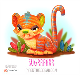ambiguous_gender brown_eyes candy candy_cane candy_corn dessert feral food grumpy humor pun simple_background solo text visual_pun white_background piper_thibodeau felid food_creature mammal pantherine tiger digital_media_(artwork) digital_painting_(artwork) english_text painting_(artwork) url