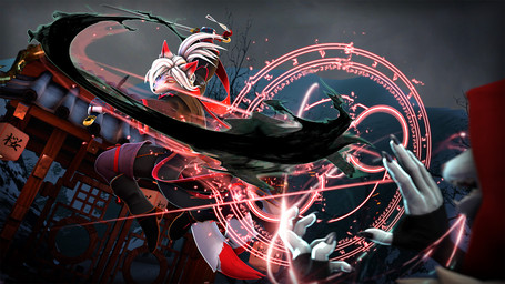 5_fingers ambiguous_gender anthro black_nose boots clothed clothed_anthro clothed_female clothing duo facial_markings fangs female fight fingers footwear fur hair head_markings humanoid_hands katana magic magic_circle markings melee_weapon multi_tail shoes solo_focus standing sword tail teeth weapon white_body white_fur white_hair petruz petruz_(modeler) noriko_(petruz) canid canine fox mammal 16:9 3d_(artwork) digital_media_(artwork) hi_res source_filmmaker_(artwork) widescreen