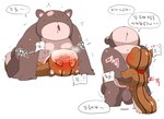 anthro balls bear big_balls blush bodily_fluids duo female forced genitals korean_text male male/female mammal meringue_(pixiv) overweight overweight_male rape rodent sciurid simple_background speech_bubble sweat text tree_squirrel