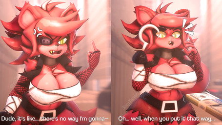 angry anthro bandage bandaged_arm belt big_breasts black_belt blurred_background bottomwear breasts chest_wraps cleavage clothed clothing cross-popping_vein crossgender dialogue eye_patch eyewear fangs female fingerless_gloves fishnet_clothing fishnet_gloves fishnet_handwear gesture gloves gold_(metal) gold_tooth hair hand_gesture hands_up handwear hook hook_hand machine messy_hair middle_finger money mtf_crossgender open_mouth outside prostitution pupils short_hair shorts slit_pupils solo surprised tail teeth text thick_thighs torn_bottomwear torn_clothing torn_shorts wide_hips wraps yellow_eyes sixytronic cryptiacurves_(modeler) five_nights_at_freddy's fredina's_nightclub scottgames fexa_(cryptiacurves) foxy_(fnaf) animatronic canid canine fox mammal robot 16:9 2025 3d_(artwork) absurd_res digital_media_(artwork) english_text hi_res watermark widescreen