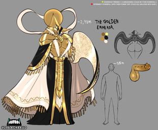 breasts clothing genitals male penis solo text ze_blackball.d the_golden_emperor_(zeblackball) humanoid absurd_res english_text hi_res model_sheet
