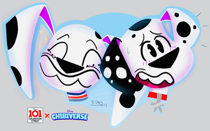 black_body black_fur black_nose black_spots blue_collar chibi collar duo eyes_closed female floppy_ears freckled_face freckles fur heterochromatic_ears male open_mouth red_collar smile spots white_body white_fur white_spots alebrijedraws 101_dalmatian_street 101_dalmatians chibiverse disney dolly_(101_dalmatians) dylan_(101_dalmatians) canid canine canis dalmatian domestic_dog mammal hi_res
