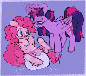 blue_eyes clean_diaper clothed clothing cutie_mark diaper diaper_change duo eye_contact eyewear female feral glasses horn looking_at_another magic_user mane pink_body pink_mane pink_tail purple_body purple_eyes purple_mane purple_tail quadruped tail telekinesis wearing_diaper wearing_glasses wings lileli friendship_is_magic hasbro my_little_pony mythology pinkie_pie_(mlp) twilight_sparkle_(mlp) earth_pony equid equine horse mammal mythological_creature mythological_equine pony winged_unicorn 2026