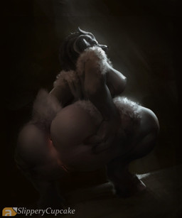 anthro anus breasts butt crouching dark female fingers fur genitals hooved_fingers hooves horn nipples solo vulva wool_(fur) slipperycupcake iniko_(mahiri) bovid caprine mammal sheep 5:6 digital_media_(artwork) hi_res shaded