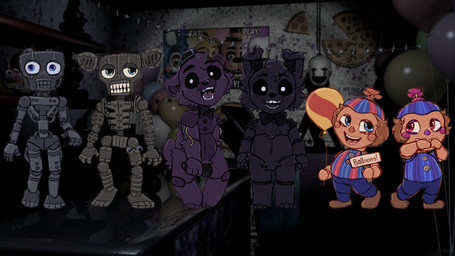 anthro black_sclera blue_eyes endoskeleton group machine pink_eyes screencap screencap_background white_eyes wire parade_yesterday five_nights_at_freddy's five_nights_at_freddy's_2 scottgames balloon_boy_(fnaf) jayjay_(fnaf) shadow_bonnie_(fnaf) shadow_freddy_(fnaf) animatronic bear humanoid lagomorph leporid mammal rabbit robot 16:9 2025 absurd_res digital_drawing_(artwork) digital_media_(artwork) hi_res widescreen