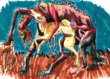 animal_genitalia back_tentacles body_horror bone duo eyes_closed female female_penetrated feral feral_on_feral feral_penetrated feral_penetrating feral_penetrating_feral genitals long_penis male male/female male_penetrating male_penetrating_female multi_limb nightmare_fuel open_mouth penetration penile penile_penetration penis penis_in_vagina sex sheath skull skull_head smile tentacle_around_neck tentacles vaginal vaginal_penetration regsmutt canid canine canis domestic_dog husky mammal monster nordic_sled_dog spitz 2026 crayon_(artwork) marker_(artwork) mixed_media oil_pastel_(artwork) pastel_(artwork) traditional_media_(artwork)