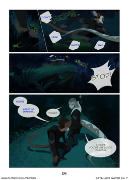 anthro backpack black_clothing brown_body brown_fur cliff clothing dialogue duo forest fur grass grey_body grey_scales jungle long_tail male plant scales speech_bubble tail text tree white_body white_scales peritian celio_(peritian) gregory_(peritian) agamid amphibian domestic_cat felid feline felis frilled_lizard frog lizard mammal reptile scalie siamese_cat comic english_text hi_res multiple_scenes url