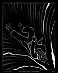 3_toes 5_fingers anthro beak belt black_background border bottomwear clothing feet fingers in_throat jacket male pants question_mark simple_background solo swallowing toes topwear waking_up sharkinthepark maccaw_(sharkinthepark) avian bird owl 2025 absurd_res comic greyscale hi_res monochrome