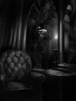 against_surface anthro antlers book breasts candle candlestick chair claws featureless_breasts female fur furniture glowing horn looking_through looking_through_window nude on_glass open_mouth sharp_teeth solo table teeth tongue tongue_out window vitaly_s_alexius american_mythology indigenous_north_american_mythology mythology north_american_mythology monster wendigo greyscale hi_res monochrome