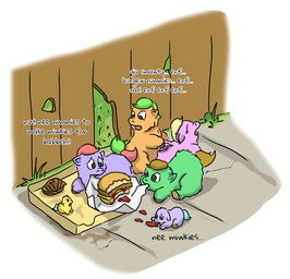 ambiguous_feral ambiguous_gender ambiguous_penetrating ambiguous_penetrating_female angry baby_talk blonde_hair blue_tail bread brown_hair brown_tail bullying burger dialogue eyelashes feathered_wings feathers female female/ambiguous female_feral female_penetrated feral food from_behind_position fur grass green_body green_fur green_hair group hair hooves ketchup licking looking_at_another looking_back looking_back_at_another looking_pleasured misleading_thumbnail mouth_hold narrowed_eyes neonate open_mouth orange_body orange_fur penetration pink_body pink_fur plant purple_body purple_fur red_hair red_tail sad sex tail text tongue wings yellow_body yellow_fur young young_ambiguous young_feral carpdime fluffy_pony mythology equid equine fluffy_pony_(species) mammal mythological_creature mythological_equine pegasus digital_media_(artwork) english_text shaded