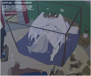 anthro anthro_on_anthro anthro_penetrated anthro_penetrating anthro_penetrating_anthro anthro_penetrating_female backsack balls bed bedroom_sex biped blue_blanket clothing dialogue dialogue_box discarded_clothing discarded_weapon duo female female_penetrated from_front_position fur furniture furred_wings genitals grey_body grey_fur grey_hair hair hat headgear headwear heart_symbol inside lying male male/female male_penetrating male_penetrating_anthro male_penetrating_female melee_weapon missionary_position mostly_nude mostly_nude/nude mostly_nude_male nude on_back penetration penile penile_penetration pillow sex silver_body speech_bubble squeaking_bed sword tail text weapon white_body white_fur wings zerofox1000 mythology excalibur_(zerofox) dragon furred_dragon furred_scalie mythological_creature mythological_scalie scalie 2025 colored english_text hi_res signature