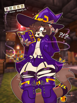 anthro bell bell_collar book boots bulge clothing collar emanata expansion eyewear femboy footwear glasses hat headgear headwear holding_book holding_object inside legwear magic magic_user male one_eye_obstructed open_mouth shoes solo standing tail thick_thighs thigh_boots thigh_expansion thigh_highs wide_hips wizard_hat marcus_gray microsoft minecraft mojang xbox_game_studios fio_(marcus_gray) domestic_cat felid feline felis mammal 3:4 digital_media_(artwork) hi_res
