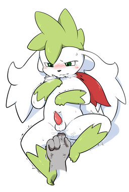 anal anal_fingering anthro balls blush bodily_fluids dripping feral fingering genital_fluids genitals green_body green_eyes lying male male/male on_back penis precum precum_drip tapering_penis tears tawa_1908 nintendo pokemon generation_4_pokemon legendary_pokemon pokemon_(species) shaymin sky_forme_shaymin hi_res