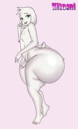anthro balls big_butt bottom_heavy butt femboy fur genitals green_eyes huge_butt huge_hips huge_thighs looking_at_viewer male nude penis side_view small_balls small_penis smile solo standing thick_thighs vein veiny_penis white_body white_fur wide_hips kitomi undertale undertale_(series) asriel_dreemurr bovid caprine goat mammal hi_res