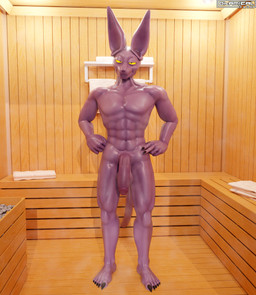 anthro balls bodily_fluids feet genitals hairless looking_at_viewer male muscular muscular_male nails nude penis purple_body sauna sharp_nails smile smirk solo steam sweat tail toes towel okamical okamical_(modeler) dragon_ball dragon_ball_super beerus domestic_cat felid feline felis hairless_cat mammal sphynx_(cat) 3d_(artwork) absurd_res digital_media_(artwork) hi_res