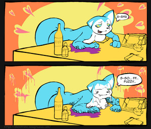 alcohol anthro bent_over beverage blue_body boils box breasts container controller cough_syrup female fingers furniture hypnosis hypnotic_eyes melting mind_control multicolored_body no_shading nude open_mouth remote_control ringed_eyes simple_background slime solo table tail text transformation white_body skeletronic dinosaur_planet nintendo rareware star_fox cassandra_(ozoneserpent) krystal_(dinosaur_planet) krystal_(star_fox) boogie_(species) canid canine fox goo_creature mammal colored comic digital_drawing_(artwork) digital_media_(artwork) english_text flat_colors hi_res