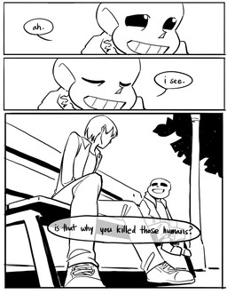 accusation ambiguous_gender anthro bench bone clothed clothing dialogue duo male narrowed_eyes night open_mouth plant skeleton solo speech_bubble star text tree newnap undertale undertale_(series) frisk_(undertale) sans_(undertale) animated_skeleton human humanoid mammal monster undead comic english_text hi_res monochrome