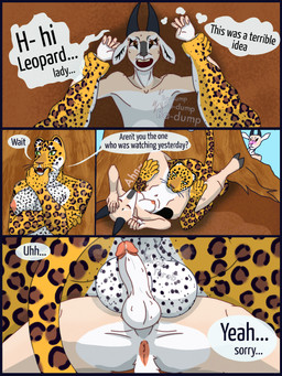 anthro anus balls being_watched big_balls big_butt bodily_fluids butt cunnilingus dirt duo female first_person_view genital_fluids genitals gynomorph intersex intersex/female intersex/male leopard_spots looking_at_another looking_at_viewer lying male markings nervous nervous_smile on_back onomatopoeia oral outside penis precum predator/prey scared sex sound_effects speech_bubble spots spotted_body sweat text vaginal voyeur sidewaysmirror antelope bovid felid leopard mammal pantherine 3:4 english_text hi_res
