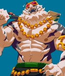 abs anthro biceps black_body black_fur black_stripes fur male muscular muscular_anthro muscular_male nipples one_eye_closed open_mouth orange_eyes pecs shirtless solo striped_body striped_fur stripes white_body white_fur teseirei dislyte lilith_games jin_qiu_(dislyte) felid mammal pantherine tiger 2024 colored hi_res