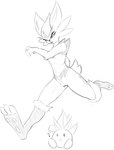 2019 3_toes action_pose ambiguous_gender anthro black_and_white casual_nudity cinderace duo elemental_creature feet female flora_fauna generation_1_pokemon generation_8_pokemon genitals hi_res lagomorph larger_female mammal monochrome nintendo nude oddish open_mouth paws plant pokemon pokemon_(species) pose pussy size_difference sketch smaller_ambiguous soles toes w4g4 waddling_head