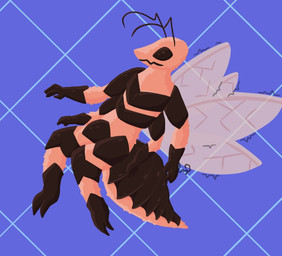 2_toes 3_fingers 4_arms antennae_(anatomy) anthro arthropod_abdomen claws feet fingers fuzzy male motion_lines multi_arm multi_limb orange_body simple_background solo toes wings crystalinespider arthropod hymenopteran insect wasp digital_media_(artwork)