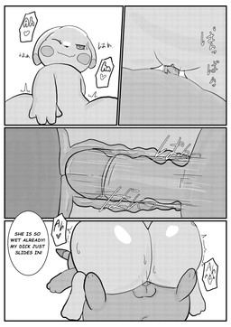 black_eyes blush border comic_panel duo female feral genitals looking_at_viewer male male/female open_mouth penis simple_background text vulva white_border ganghandog nintendo pokemon pokemon_pokopia peakychu generation_1_pokemon pikachu pokemon_(species) comic comic_sans english_text hi_res monochrome