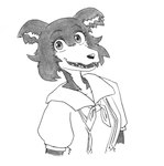 anthro cheek_tuft clothed clothing exposed_shoulder facial_tuft female long_snout school_uniform smile smiling_at_viewer snout tuft uniform efradraws beastars juno_(beastars) canid canine canis mammal wolf absurd_res graphite_(artwork) hi_res monochrome pencil_(artwork) traditional_media_(artwork)