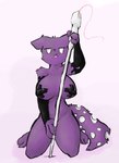 anthro big_breasts breasts female fur melee_weapon nipple_covers nipple_tape pasties polearm purple_body simple_background solo spear tail tape thick_thighs weapon white_eyes wide_hips alexleviafan rain_world videocult spearmaster_(rain_world) mammal slugcat digital_media_(artwork)