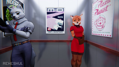 anthro belt bottomwear clothed clothing daydream dress electronics elevator female flirting flustered fully_clothed fur gloves_(marking) grey_body grey_fur kissing legwear male markings necktie orange_body orange_eyes orange_fur pants pantyhose phone poster red_clothing red_dress shirt shy solo speech_bubble tail topwear yellow_eyes reheshul miraclebutt_(modeler) olivia_(funsizedthought) ryan_(funsizedthought) canid canine canis fox mammal wolf 16:9 3d_(artwork) 3d_animation animated digital_media_(artwork) hi_res short_playtime sound widescreen