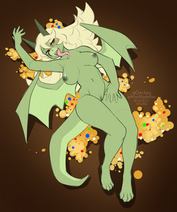 anthro areola biped breasts female genitals green_areola green_body green_horn green_nipples hair horn membrane_(anatomy) membranous_wings nipples non-mammal_breasts nude open_mouth solo tail teeth tongue vulva wings kittydee european_mythology mythology dragon mythological_creature mythological_scalie reptile scalie western_dragon 2021 dated digital_media_(artwork) hi_res