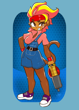 accessory anthro bandage belt blue_background breasts brown_body brown_eyes brown_fur clothing eyebrows eyelashes female footwear fur glistening gun hair headband holding_gun holding_object holding_ranged_weapon holding_weapon looking_at_viewer medium_breasts ranged_weapon red_headband shoes short_hair simple_background smile solo standing waist_belt weapon wristband jamoart bloons_tower_defense ninja_kiwi gwendolin_(bloons) haplorhine mammal monkey primate 2023 hi_res