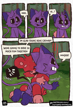 ambiguous_gender anthro duo fur hug hugging_another purple_body purple_fur tail text notsafeforwanking mob_entertainment poppy_playtime smiling_critters bobby_bearhug catnap_(poppy_playtime) bear domestic_cat felid feline felis mammal comic english_text hi_res url female_(lore) male_(lore)