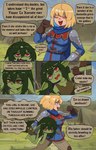 armor carrying_another dialogue duo fangs female outside running speech_bubble teeth text young young_female young_humanoid basedbinkie flayne_(basedbinkie) sancha_gobzales_(basedbinkie) goblin human humanoid mammal absurd_res comic hi_res spanish_text