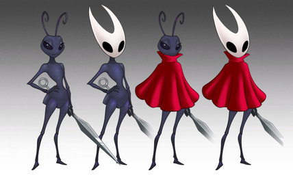 antennae_(anatomy) anthro arthropod_abdomen beady_eyes black_eyes cloak clothing eyelashes female gradient_background grey_background hand_on_hip holding_object holding_weapon looking_at_viewer mask red_cloak red_clothing simple_background solo weapon spacemaxmarine a_bug's_life disney hollow_knight_(franchise) pixar team_cherry hornet_(hollow_knight) arthropod insect hi_res
