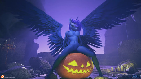 anthro anthrofied areola breasts feet female food fruit genitals holidays horn jack-o'-lantern looking_at_viewer music navel nipples nude plant plantigrade pumpkin sitting sitting_on_pumpkin smile smiling_at_viewer solo spread_legs spread_wings spreading vulva wings eqamrd friendship_is_magic halloween hasbro my_little_pony mythology princess_luna_(mlp) equid equine horse mammal mythological_creature mythological_equine pony winged_unicorn 16:9 3d_(artwork) 3d_animation animated digital_media_(artwork) hi_res long_playtime sound webm widescreen