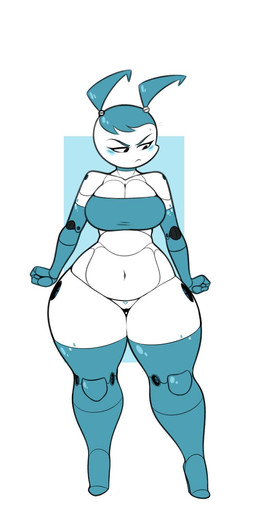 big_breasts blush breasts cleavage clothed clothing curvy_figure female genitals huge_thighs joints machine not_furry pear-shaped_figure pouting shortstack simple_background solo standing thick_thighs voluptuous voluptuous_female voluptuous_humanoid vulva wide_hips zetaskully my_life_as_a_teenage_robot nickelodeon jenny_wakeman android humanoid robot 1:2 hi_res