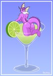 alcohol anthro beverage black_sclera blue_background breasts butt cocktail cocktail_glass container cup drinking_glass female fin food fruit glass glass_container glass_cup glistening glistening_body gradient_background lemon light lime looking_at_viewer looking_back plant purple_body purple_skin raised_tail rear_view simple_background smile smiling_at_viewer snout solo tail blueumbra nintendo pokemon eeveelution generation_1_pokemon pokemon_(species) shiny_pokemon vaporeon hi_res signature